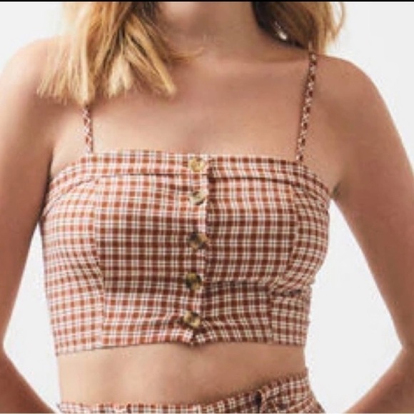NWOT PacSun Lottie Moss Plaid Bustier Crop Top Brown and White Size Medium - Picture 9 of 9